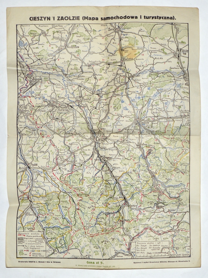 CIESZYN i Zaolzie (Mapa samochodowa i turystyczna).